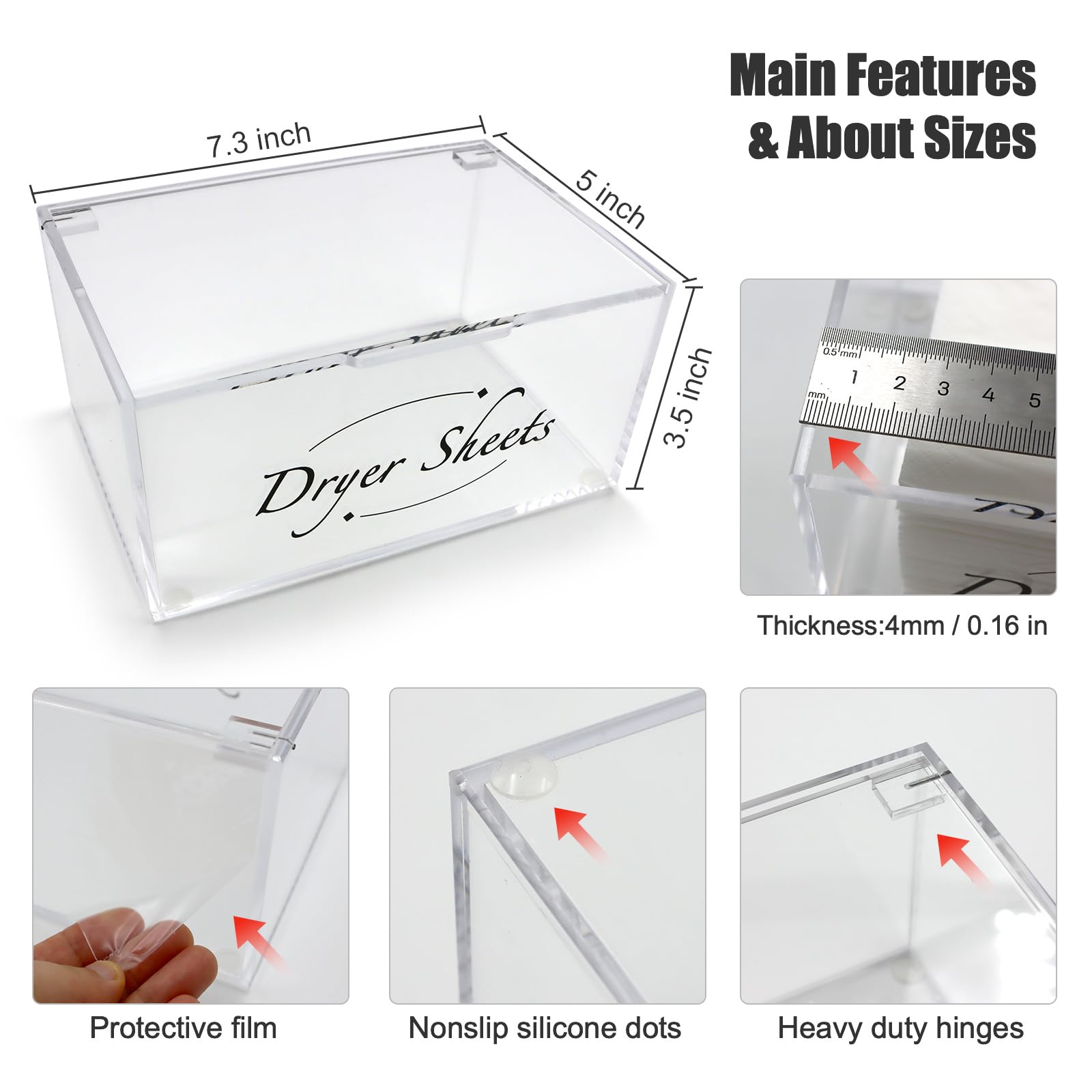 Gihunk Laundry Sheet Holder - Clear Acrylic Dispenser with Lid, Dryer Sheet Box for Laundry Room