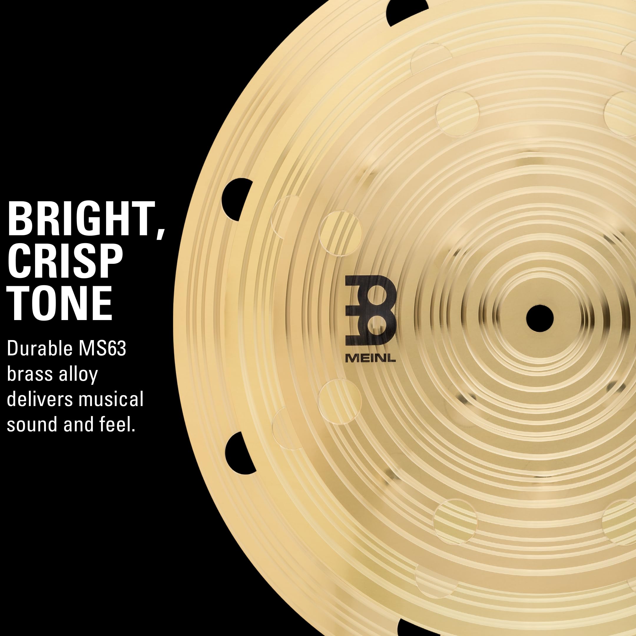 Meinl Cymbals 3-Piece Smack Stack Cymbal Pack with Holes 10", 12", 14" — HCS Traditional Finish Brass for Drum Set — Made in Germany, 2-Year Warranty (HCS024SM)