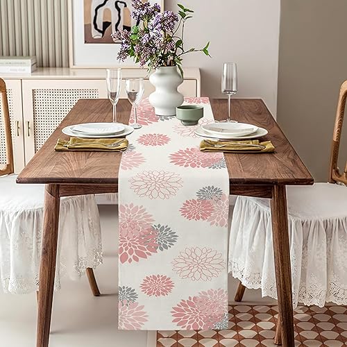 Miniatura 9 de WHOMEAF Camino de mesa azul y gris con flores de dalia pinnata beige, moderno, elegante, pompones, decoración geométrica de centro de mesa para el