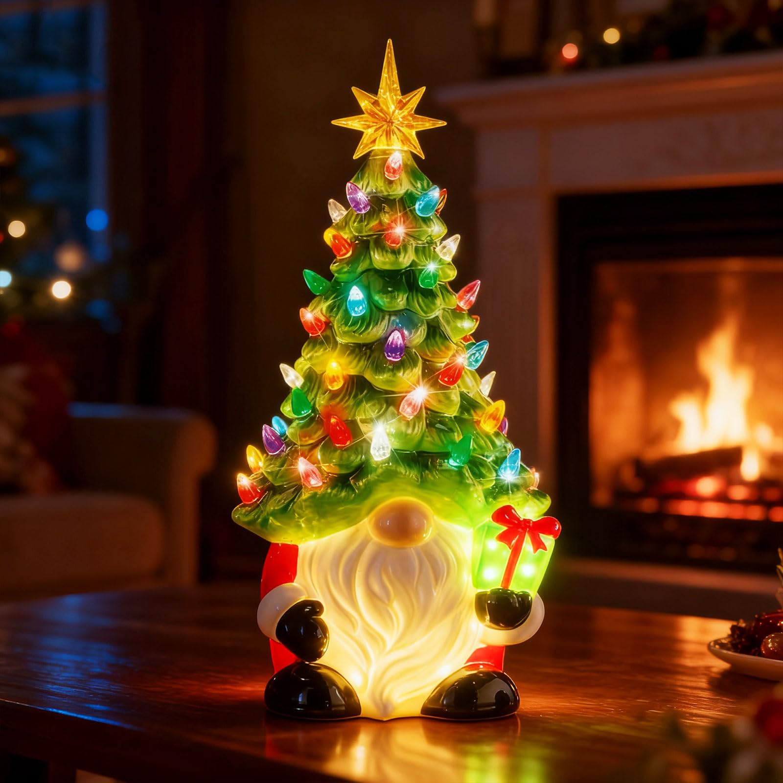 Nain de Noël lumineux en céramique, le cadeau idéal pour sublimer une table basse
