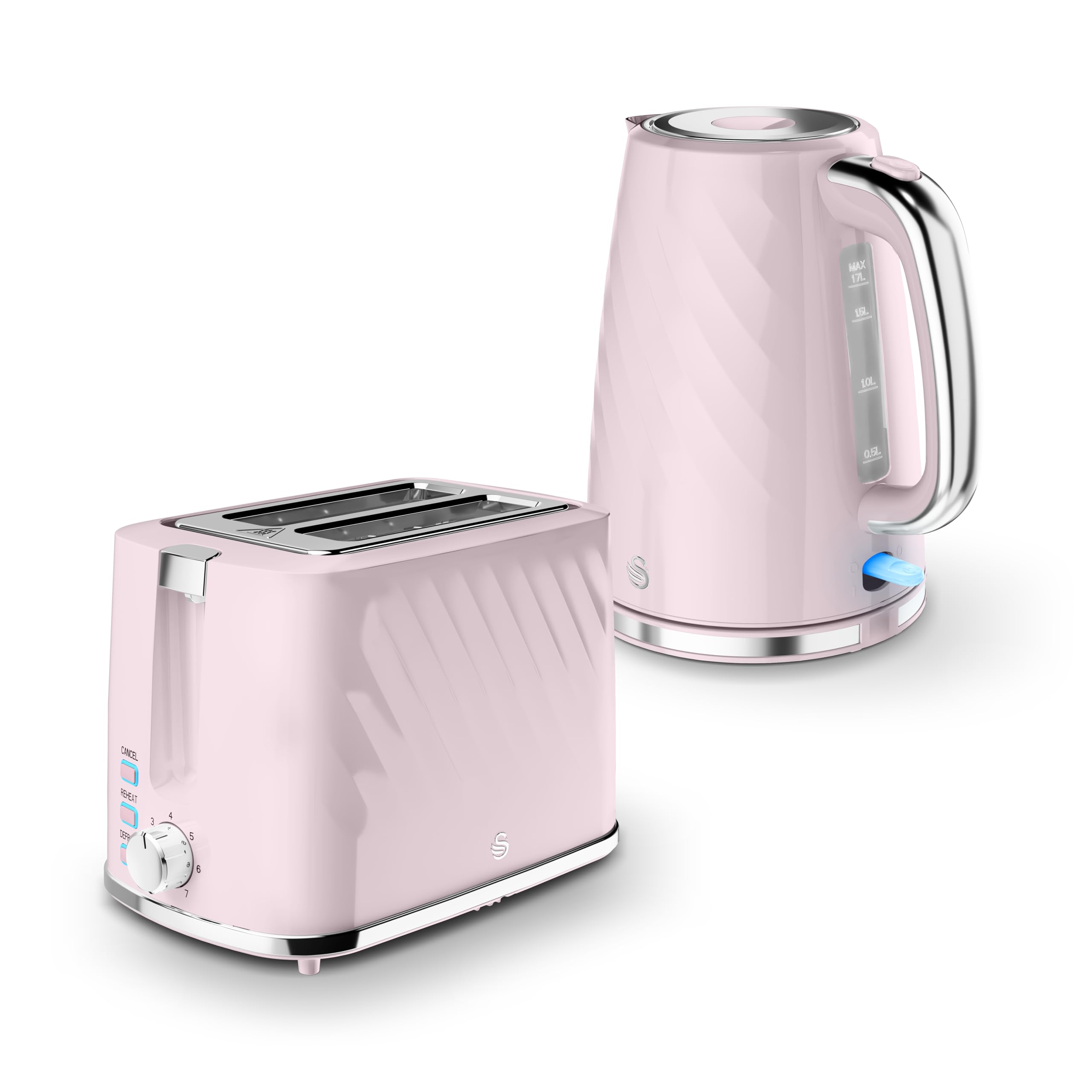 Swan Windsor Breakfast Essentials Bundle with 1.7L Rapid Boil Kettle and 2 Slice Toaster, Pink, EEJB428
