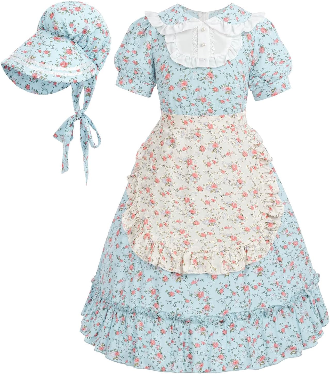 Nuoqi Prairie Dresses for Girls Green Pioneer Girl Costume Colonial Dress with Apron