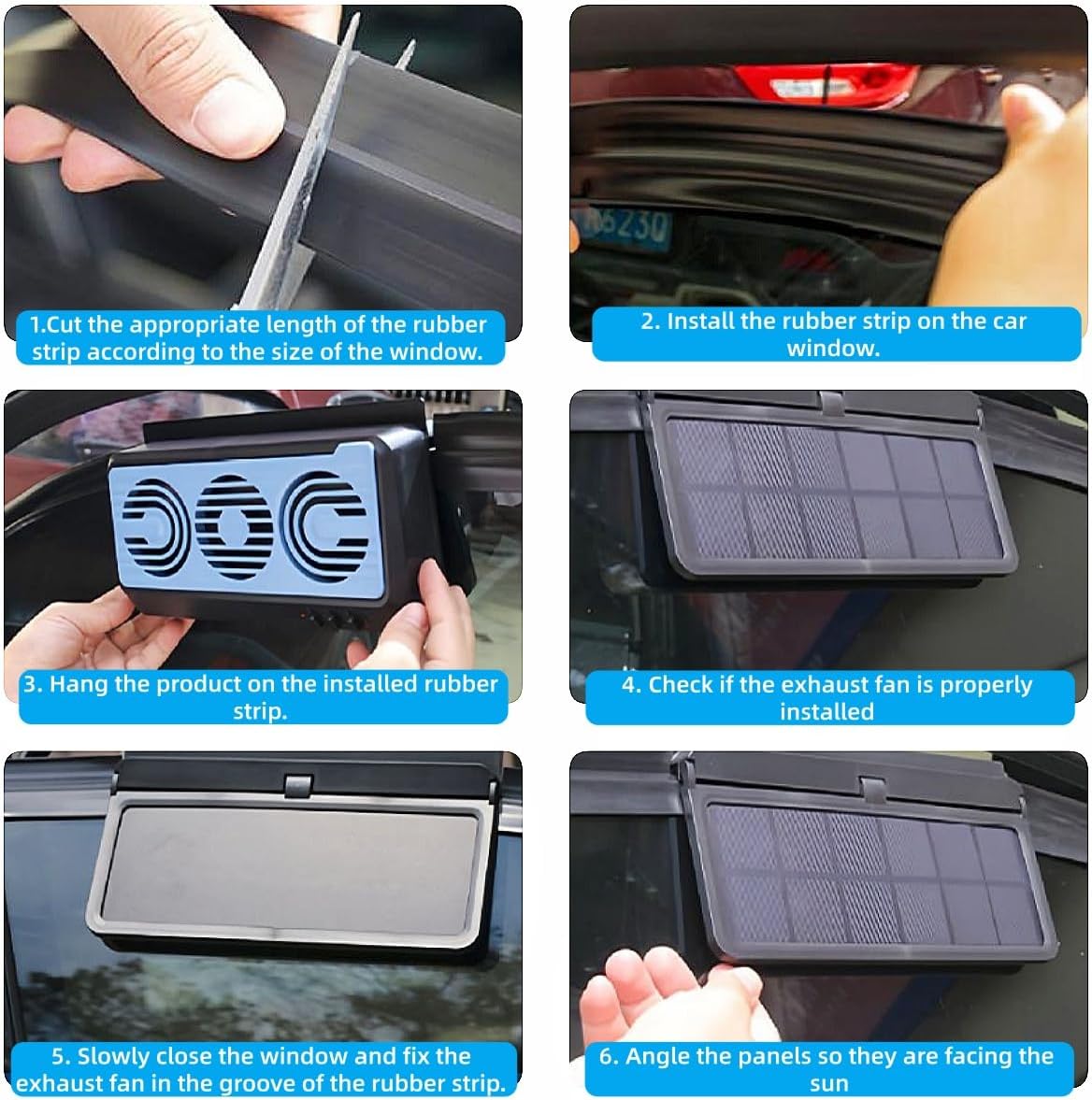 Solar Powered Car Window Fan - Exhaust Fan Ventilation, Window Fans with Exhaust and Intake, Portable Quiet Auto Air Circulator for Vehicle Cabin Cooling & Odor Elimination, Black