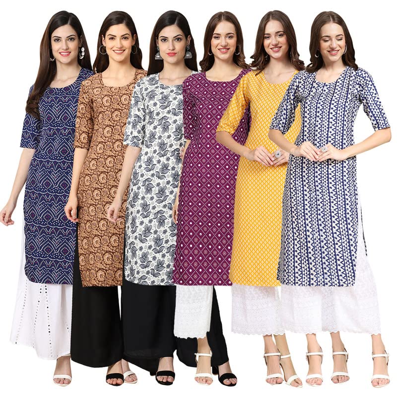Pinkmint Women's Crepe Digital Print Straight Kurta [Pack Of 6](Mv-375-379-357-355-350-348-Xl)