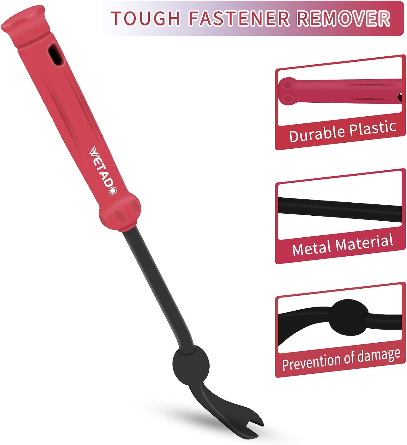 Wetado Auto Trim Removal Tool, Plastic Fastener Remover, Clip Removal Tool, Door Panel/Upholstery Remover - Easily Removes Plastic Fasteners, Reduces Damage to Panels and Loss of Clips
