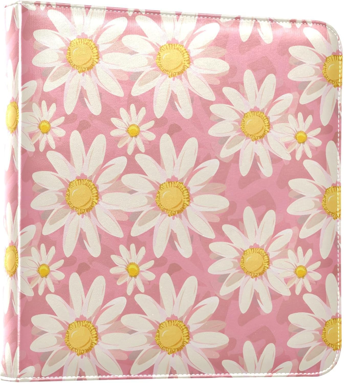 JIPONI Pink Daisy Flowers Large Photo Album, DIY Leather Cover Scrapbook Albums for 4x6 5x7 6x8 Pictures, Self Adhesive Memory Book for Wedding, Baby, Family