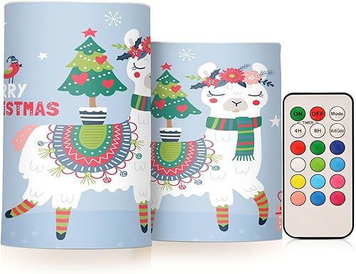 Cute Llama Christmas Gift Flameless Candles with Remote Timers Xmas Bird Pillar Candles for Bedroom Bathroom Outdoor Party Garden Ambient Lighting