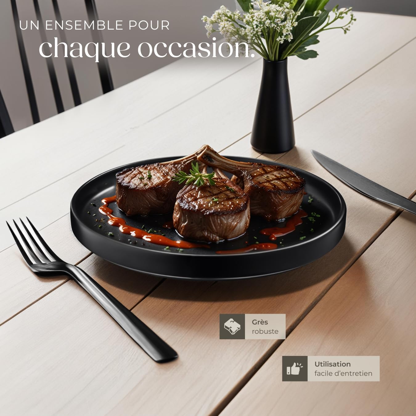 tectake® Service de table 6 personnes Service vaisselle et arts de la table 24p. avec 6x Assiettes creuses 6x assiettes plates 6x assiette à dessert 6x bols petit déjeuner Coupelle soupe Lot assiette