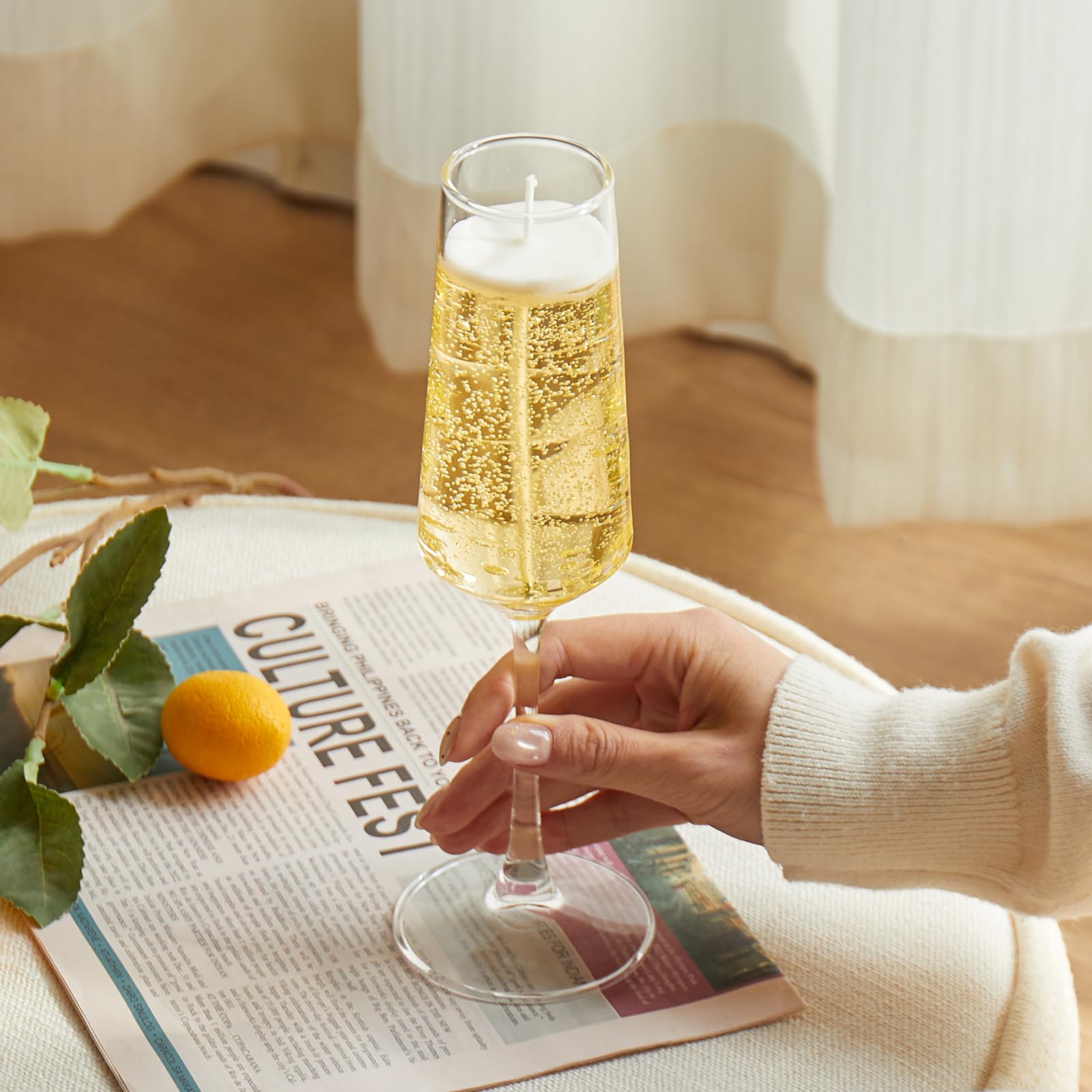 Champagne Candle - Realistic Hand-Poured Cocktail Candle, Birthday Gift for Women & Men, Party Wedding Home Bar Decor (Champagne)