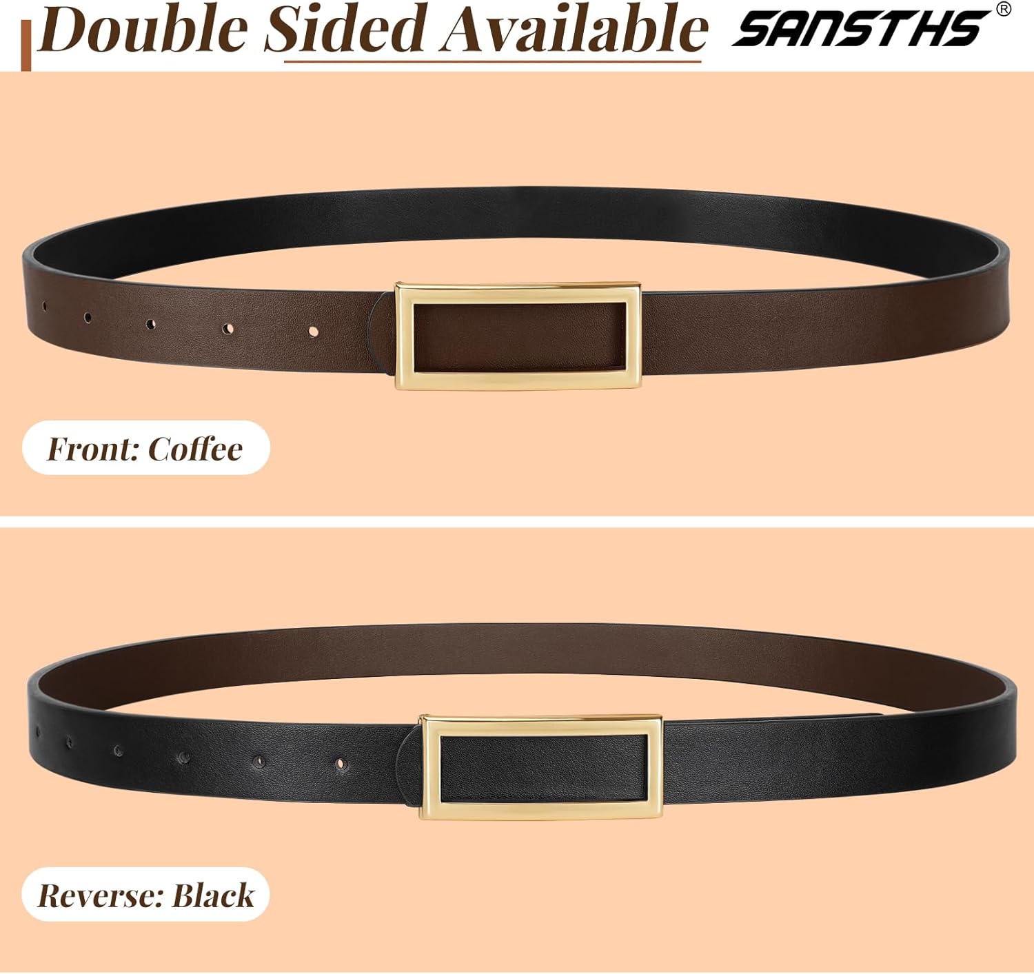 SANSTHS Skinny Reversible Belts for Women, Two-in-one Women Thin Belt for Dresses Jeans Pants with Gold Buckle - Image 4