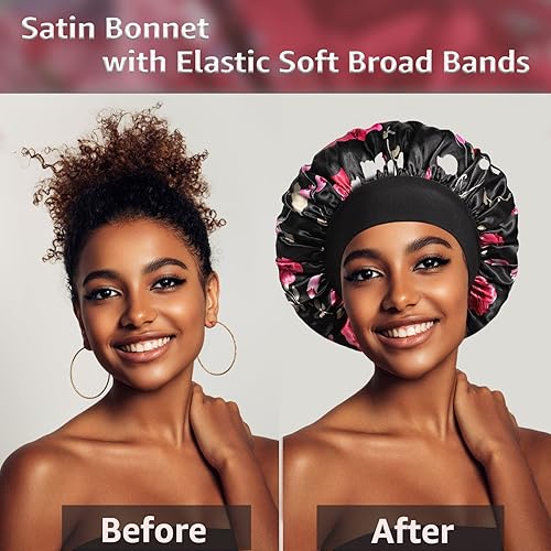 Miniatura 3 de 4 gorros de seda de satén para dormir, gorro de seda para dormir, capó para dormir para mujeres negras, gorro de seda de banda ancha para cabello