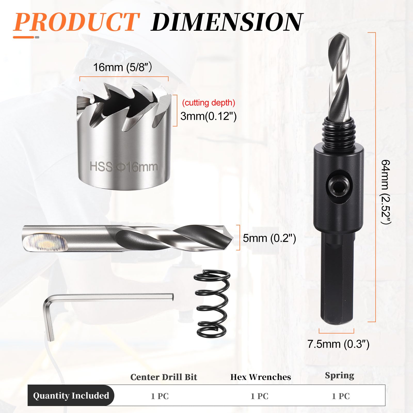 METALLIXITY Hole Saw 16mm (5/8"), 4241 High Speed Steel Hole Cutter with Center Drill Bit, Hex Key and Spring - Image 2