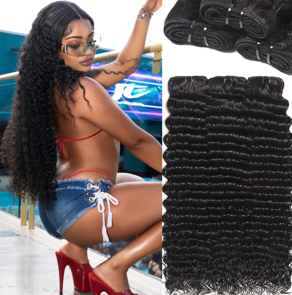 Brazilian Human Hair Bundles Water Wave (22 24 26 28 Inch)12A 100% Unprocessed Virgin 4 Water Weave Human Hair Bundles Raw Hair Wet and Wavy Hair