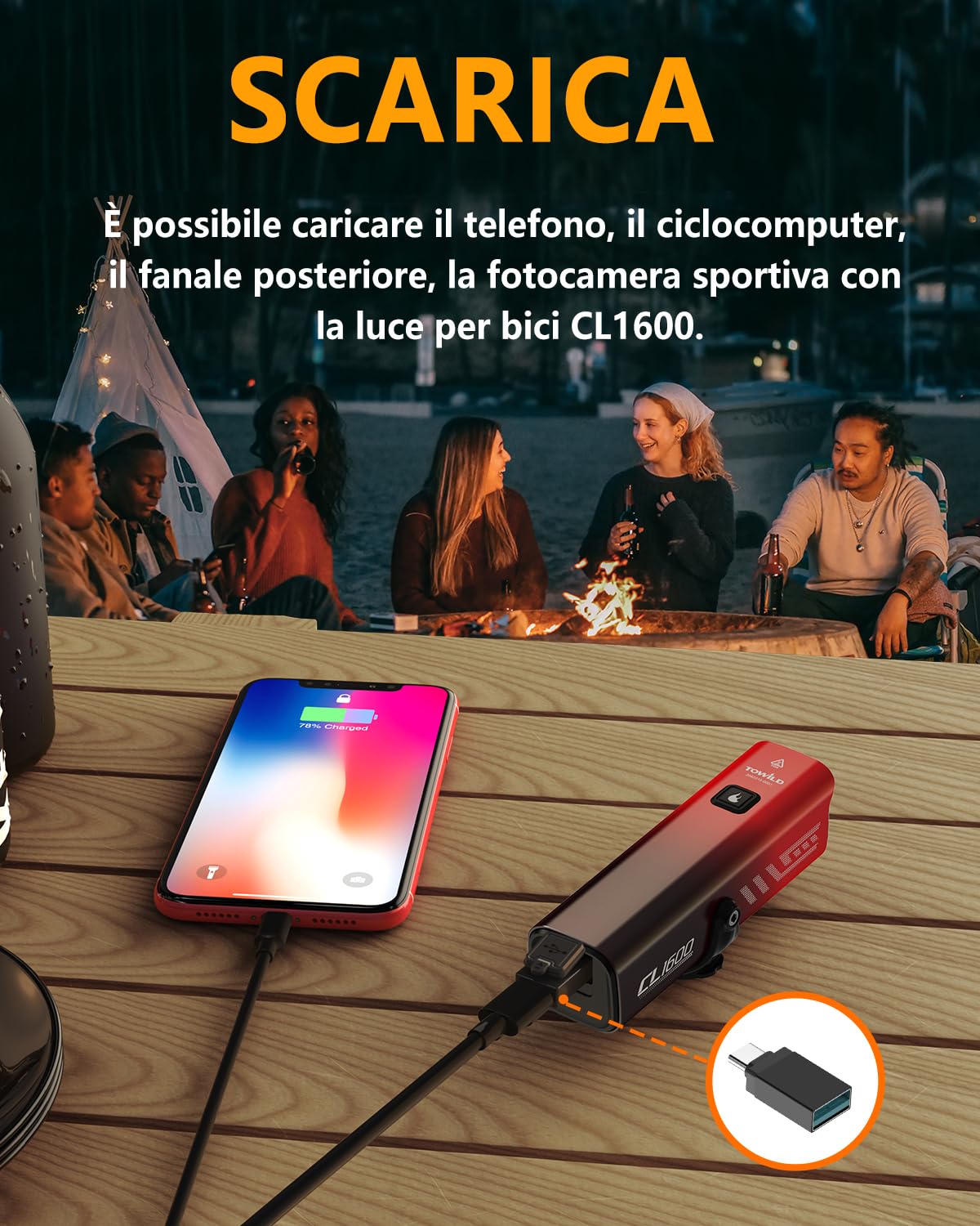 TOWILD CL1600 Luz Bicicleta Inteligentes, 1600 Lumen 5000mAh Luces Delantera Tipo C Recargable Faro de Bicicleta para MTB/Bicicleta de Carretera,12 Horas de Duración,5 Modos Luz de Ciclismo