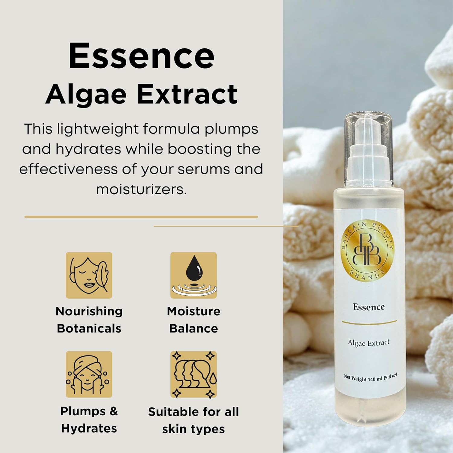 Essence – w/Glycerin & Algae Extract - Paraben Free, Vegan, Gluten Free, BHT Free, Fragrance Free – Hydrating Skin Prep– 140 ml / 5 fl oz