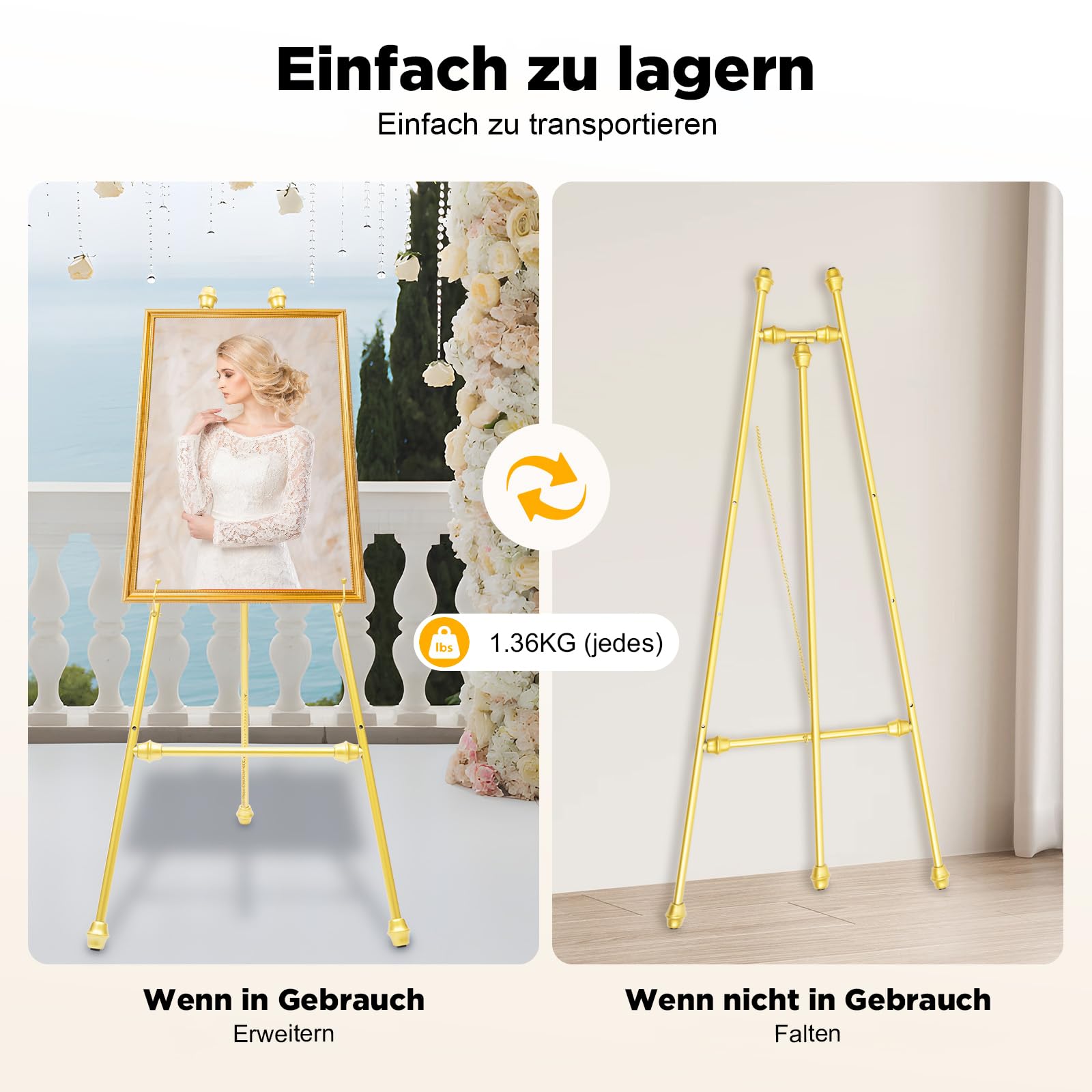 2 Stücke Staffelei Ständer Staffelei Display Ständer für Hochzeitsschild & Poster, Goldene Display-Halter mit verstellbaren Haken, Gold Hochzeit Staffeleien für Willkommensschilder