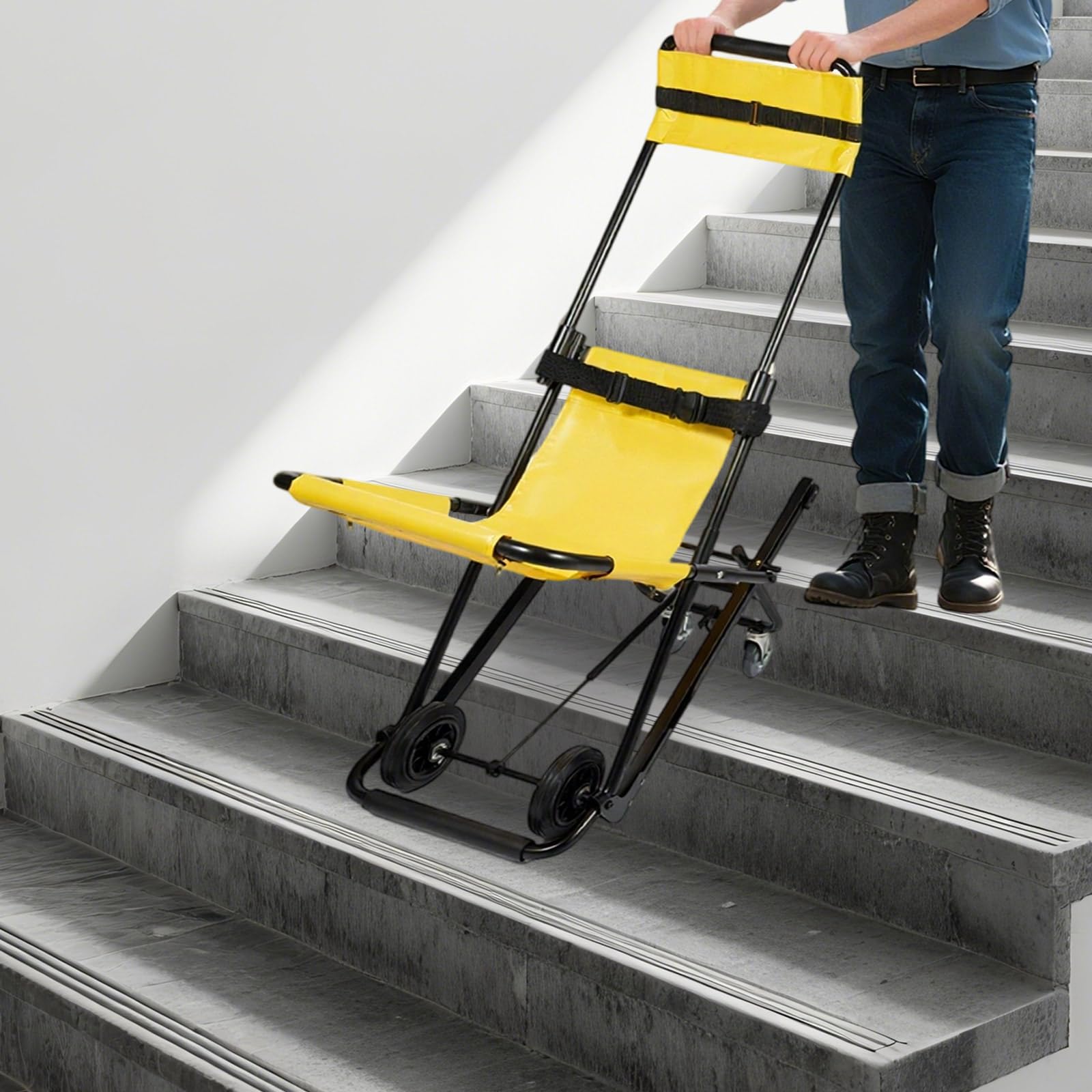 Silla de escalera con ruedas elevadora para silla de ruedas, 350,53 kg, portátil, plegable, con cinturones de seguridad y reposacabezas ajustable, capacidad de carga de 159 kg para rescate