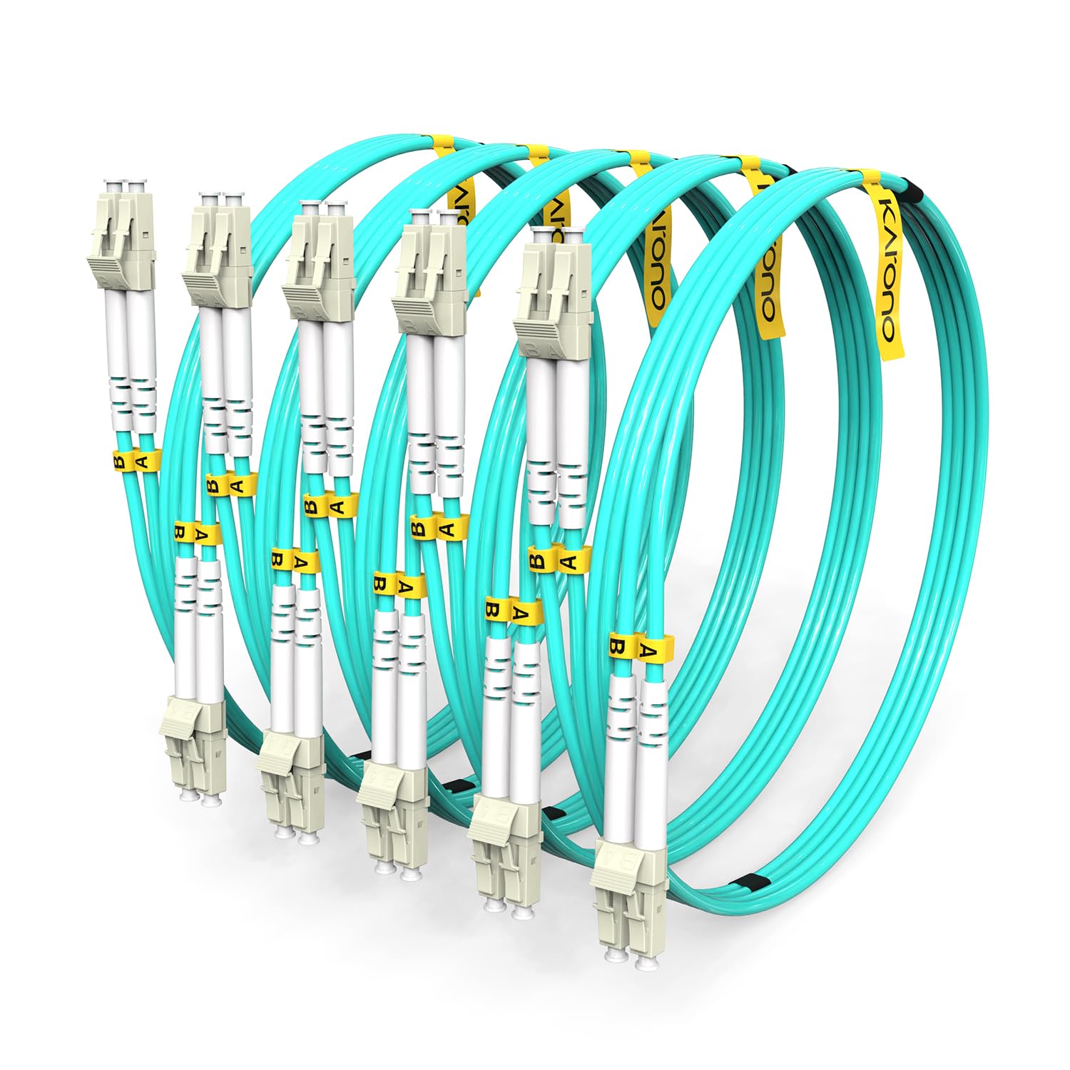 Karono LC to LC Fiber Patch Cable 2M/7FT 5 Pack, 10G/40G OM3 50/125µm Multimode Duplex, Fiber Jumper Optical Cord LSZH for SFP+ Transceiver, Data Center Individually Packed