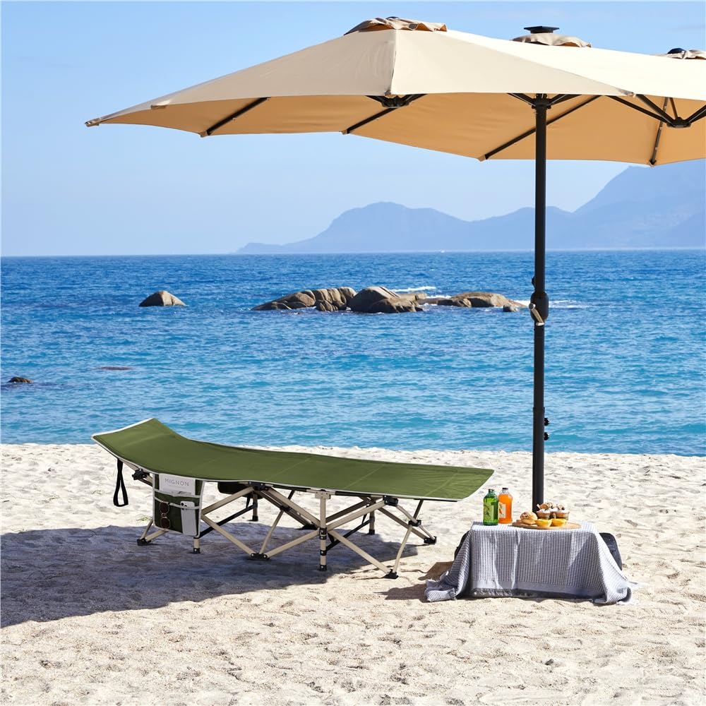 Yaheetech Lit de Camping Pliant avec Sac de Transport 150 kg Lit de Camp Extérieur Portable pour Voyage/Randonnée 186×66×52 cm Vert Militaire