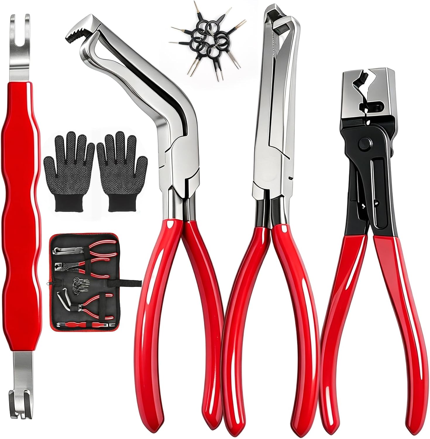 6-Pcs Kit Electrical Disconnect Pliers Set for Cars, Automotive Electrical Plug Connector Disconnect Tool and Connector Separator and Hose Clamp Pliers