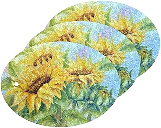 susiyo Painting Yellow Sunflowers Scrub Sponges Multi-Use Scrubbing Sponge for Cleaning Kitchen Washing Dishes & Bathroom (Set of 3)
