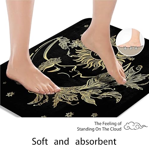 Miniatura 6 de ArtSocket Juego de baño Golden Moon Sun con cortina de ducha y alfombras, accesorios de estrellas, fondo negro, cortina de ducha de verano para