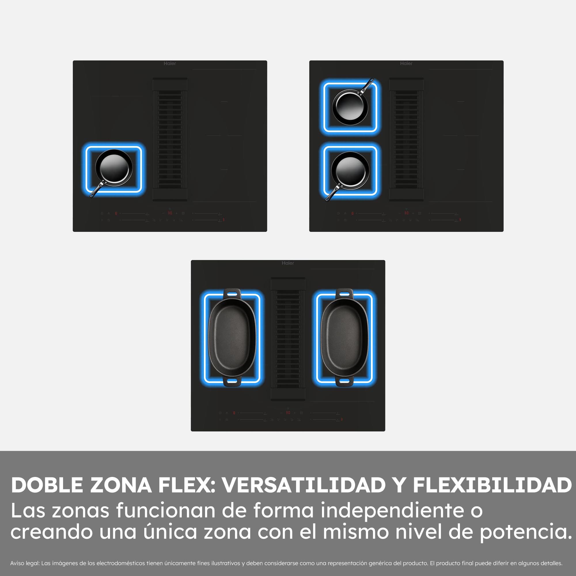 Haier Series 6 HAIH6IEMCF Placa de Inducción con extracción, 4 Zonas Flex, Ancho 60cm, Control deslizante "Multislider" Potencia total 7,4kW, 9 niveles de potencia + Booster, 4 Zonas, Negro