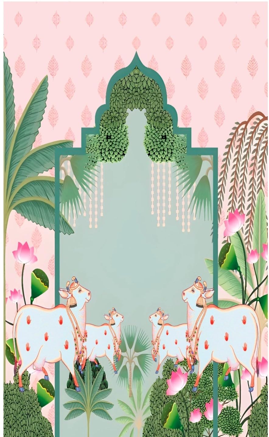 Pichwai Cow Art Printed Backdrop 8x5 feet | Traditional Background Curtain Cloth for Festival | Cow Backdrop Cloth for Decoration | puja backdrops Decoration Cloths-picture-26