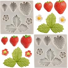 Strawberry Silicone Mould Strawberry Flower Leaves Fondant Moulds for Fruit Cake Decorating Cupcake Topper Polymer Clay Candy Chocolate Gum Paste Set of 2