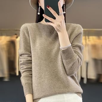 Cashmere Sweaters for Women, Cashmere Solid Crew Neck Long Sleeve Soft Pullover Tops
