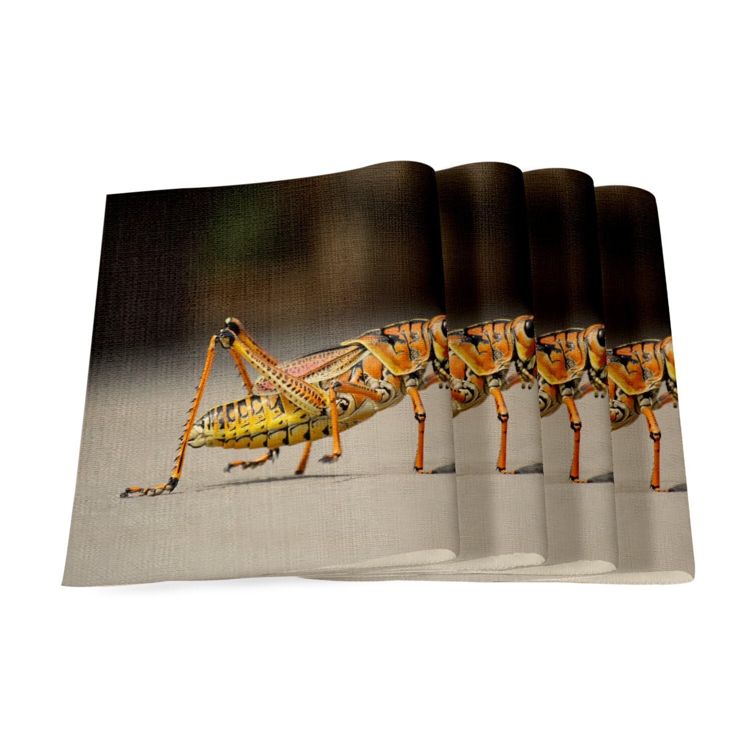 Sets de table en lin lavable grand format motif insecte orange résistant