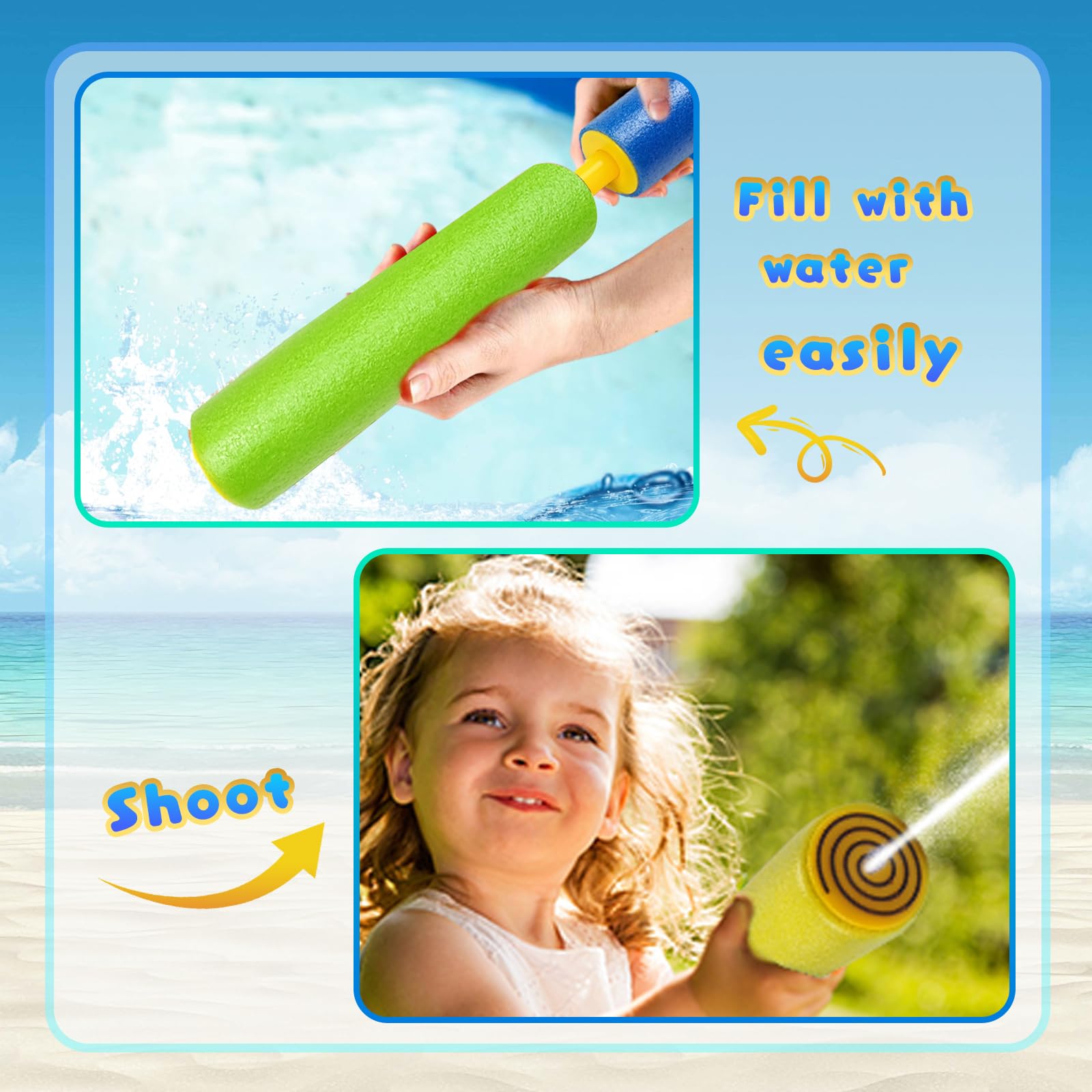 Lot de 5 pistolets à eau en mousse pour enfants - Jouet d'eau d'été pour garçons et filles - Pistolet à eau pour jardin, plage et piscine