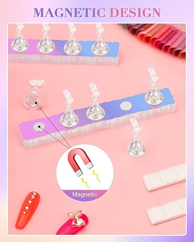 Miniatura 10 de Soportes de uñas acrílicas, soporte de uñas a presión, soporte magnético para práctica, 54 piezas, masilla adhesiva reutilizable para pintura de Rosa