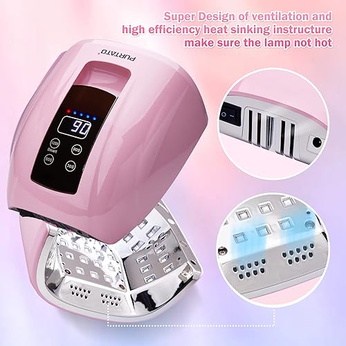 Miniatura 7 de Purtato Luz UV inalámbrica profesional recargable de 90 W UV LED portátil para máquina de lámpara de uñas con parte inferior de acero inoxidable