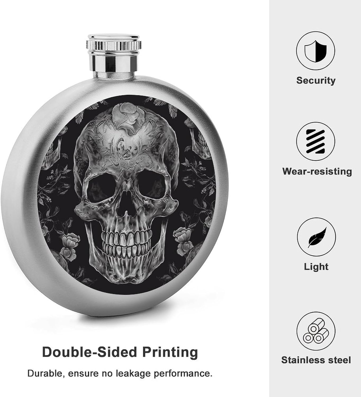 Skull Skeleton Hip Flask 5 Oz Round Stainless Steel Mirror Polished Wine Pot Portable Pocket Wine Whiskey Flask Small Drinking Flasks Drinkware for Men Women