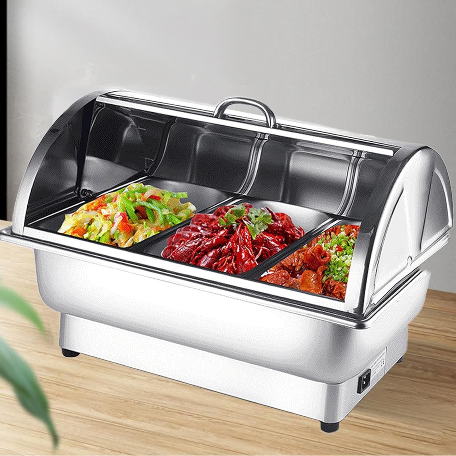 Scaldavivande Elettrici per Buffet, Set da Buffet in Acciaio Inox con Coperchio Trasparente in Policarbonato per Alimenti (Invisible GN1/3)