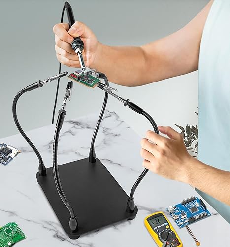 Miniatura 7 de Estación de soldadura de manos de ayuda, herramienta de soldadura de tercera mano, 4 brazos flexibles, manos de ayuda para reparación electrónica,