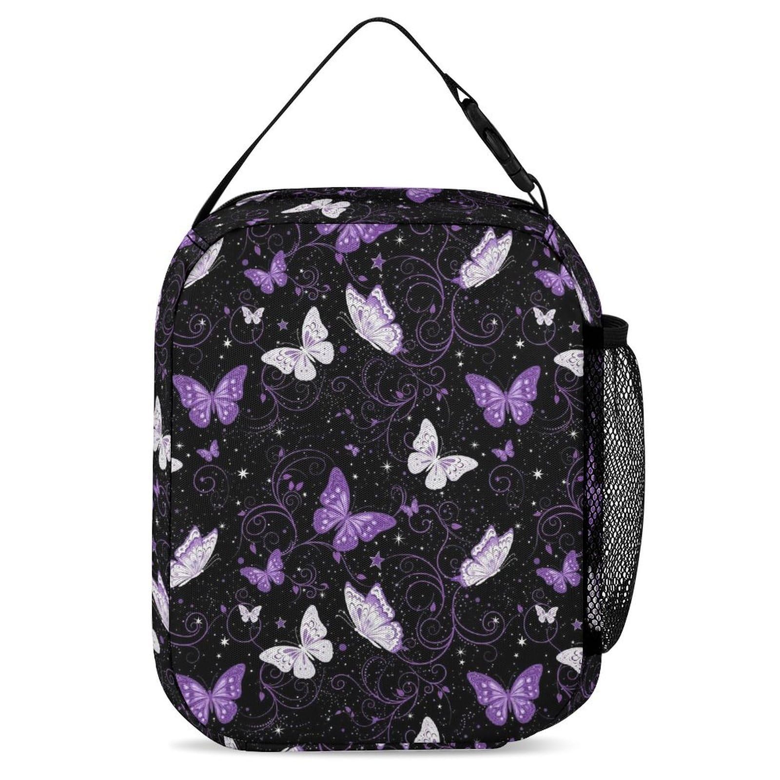 Ensemble sac à dos de voyage avec sac à lunch et trousse de maquillage, violet papillon, boîte et rangement