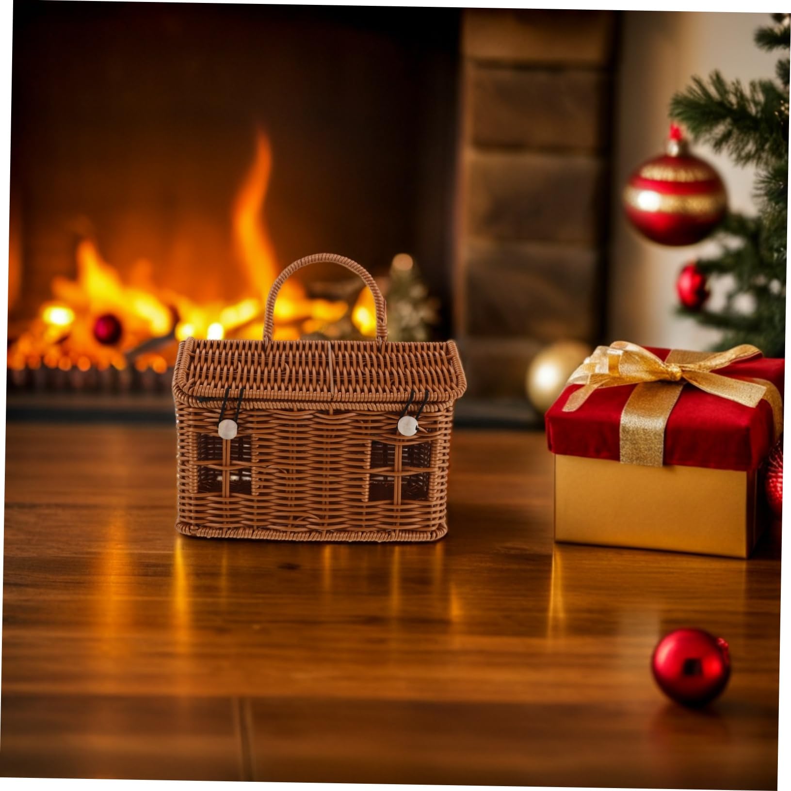 EPIGEIST Caja De Tejida Con Forma De Casa Cesta Decorativa De Ratán Para Navidad Bodas y Fiestas Para Guardar Galletas y Dulces Como Recuerdo De Fiesta