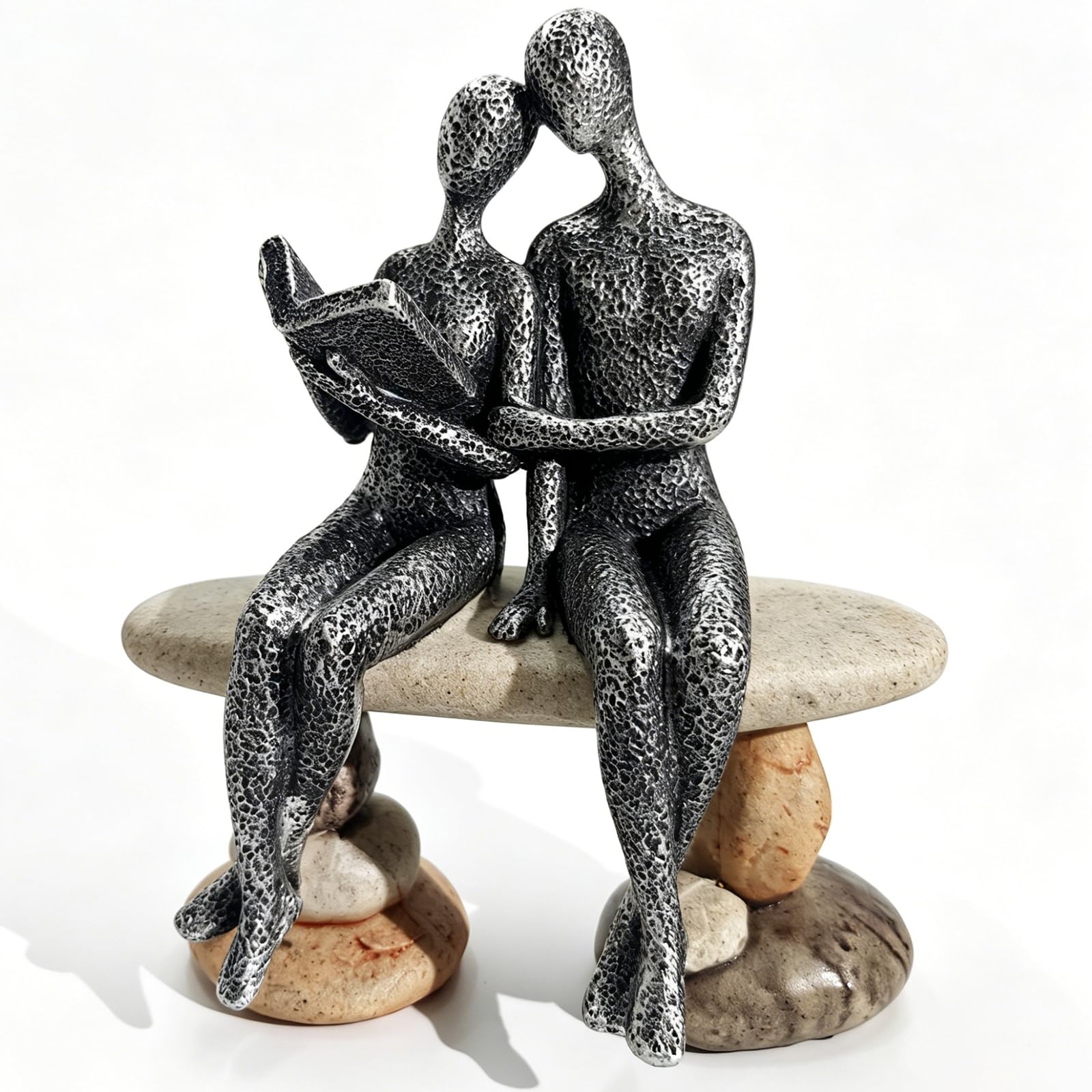Kityemo Couple with Book Resin Sculpture, Modern Shelf Ornament