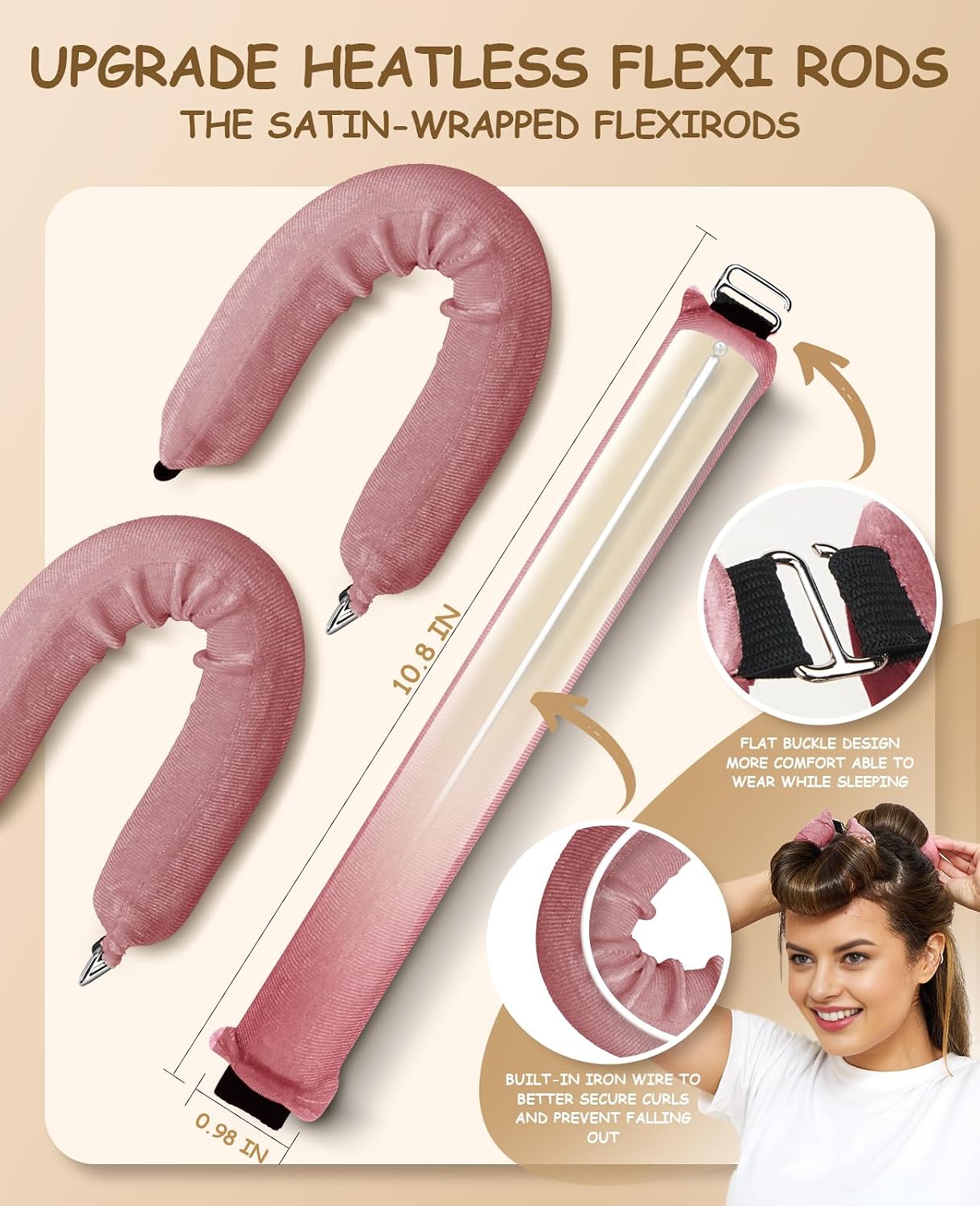 Overnight Heatless Hair Curler to Sleep in, Satin Velvet Overnight Curls Flexi Blowout Jumbo Rods, No Heat Sleeping Curling for Hair Styling Tools - 3pcs Dark pink