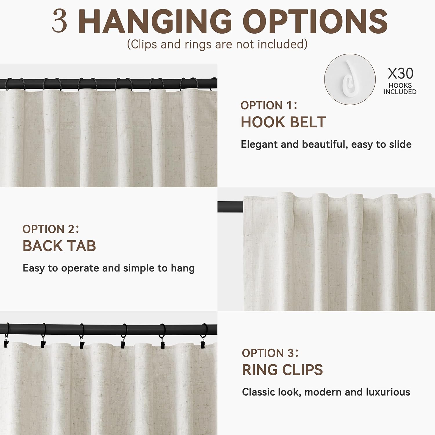 Guken Cream Linen Blackout Curtains 90 Inch Length 2 Panels Set Beige Farmhouse Black Out Thermal Insulated Soundproof Privacy Curtain for Room Divider Bedroom Nursery Hook Belt Back Tab 52x90