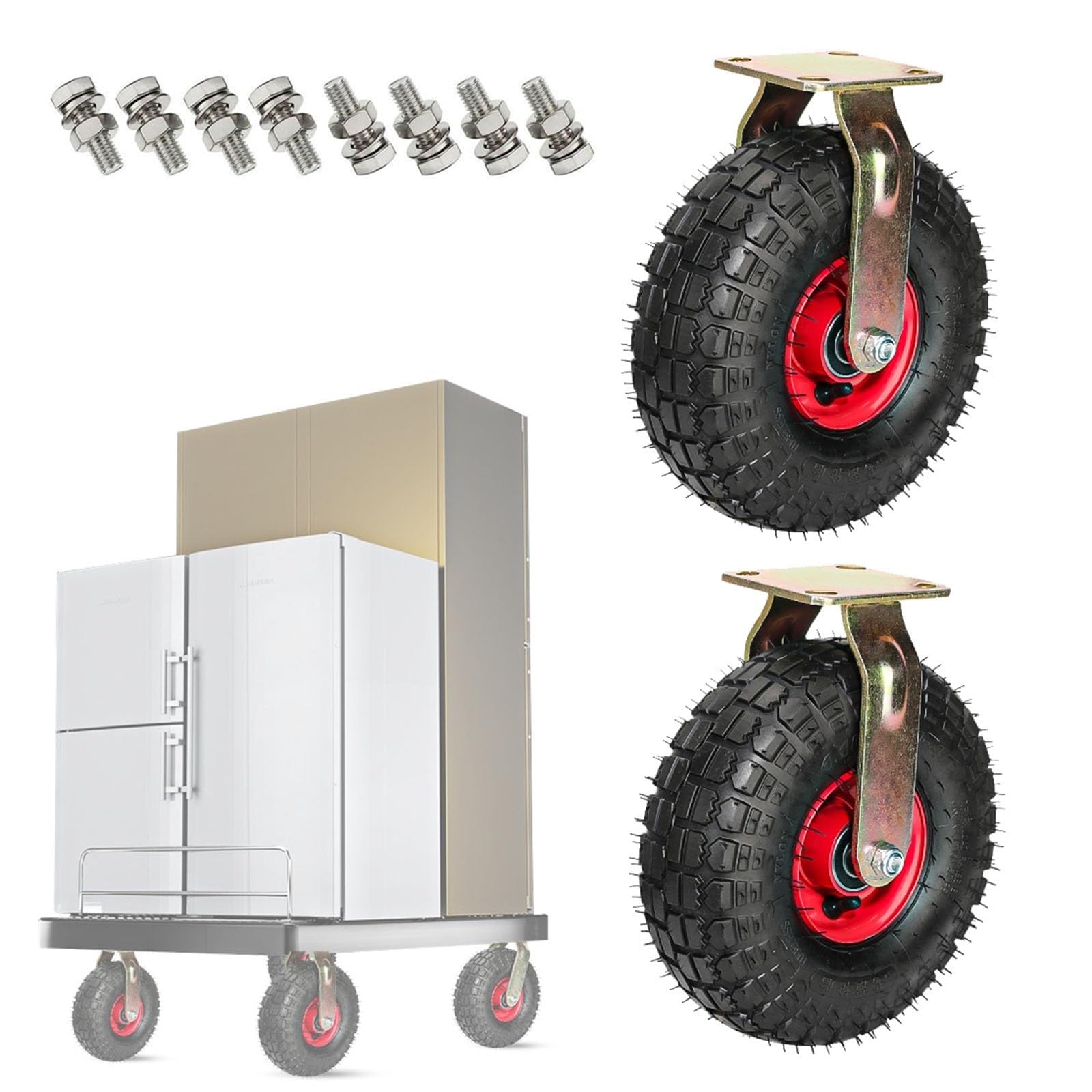 ZGUOUZANTYE Heavy Duty Swivel Castor Wheels 2 Pack Quiet Trolley Casters Solid Rubber Shock Absorption Vacuum Style Replacement Skid(Fixed,10"(250mm))