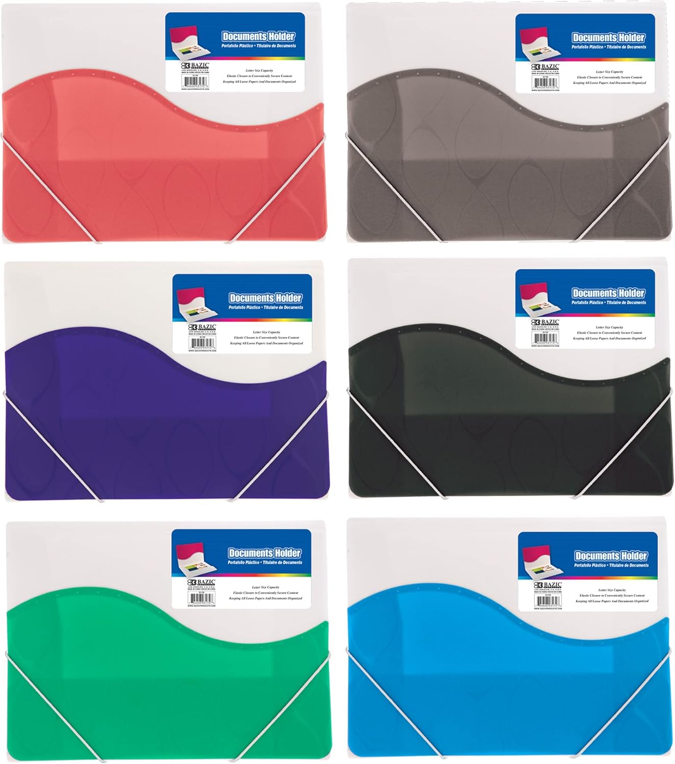 BAZIC Products Plastic File Folder Poly Envelopes, Letter Size Elastic Band Closure, A4 Size File Folders for Documents Paper, 72-Packs