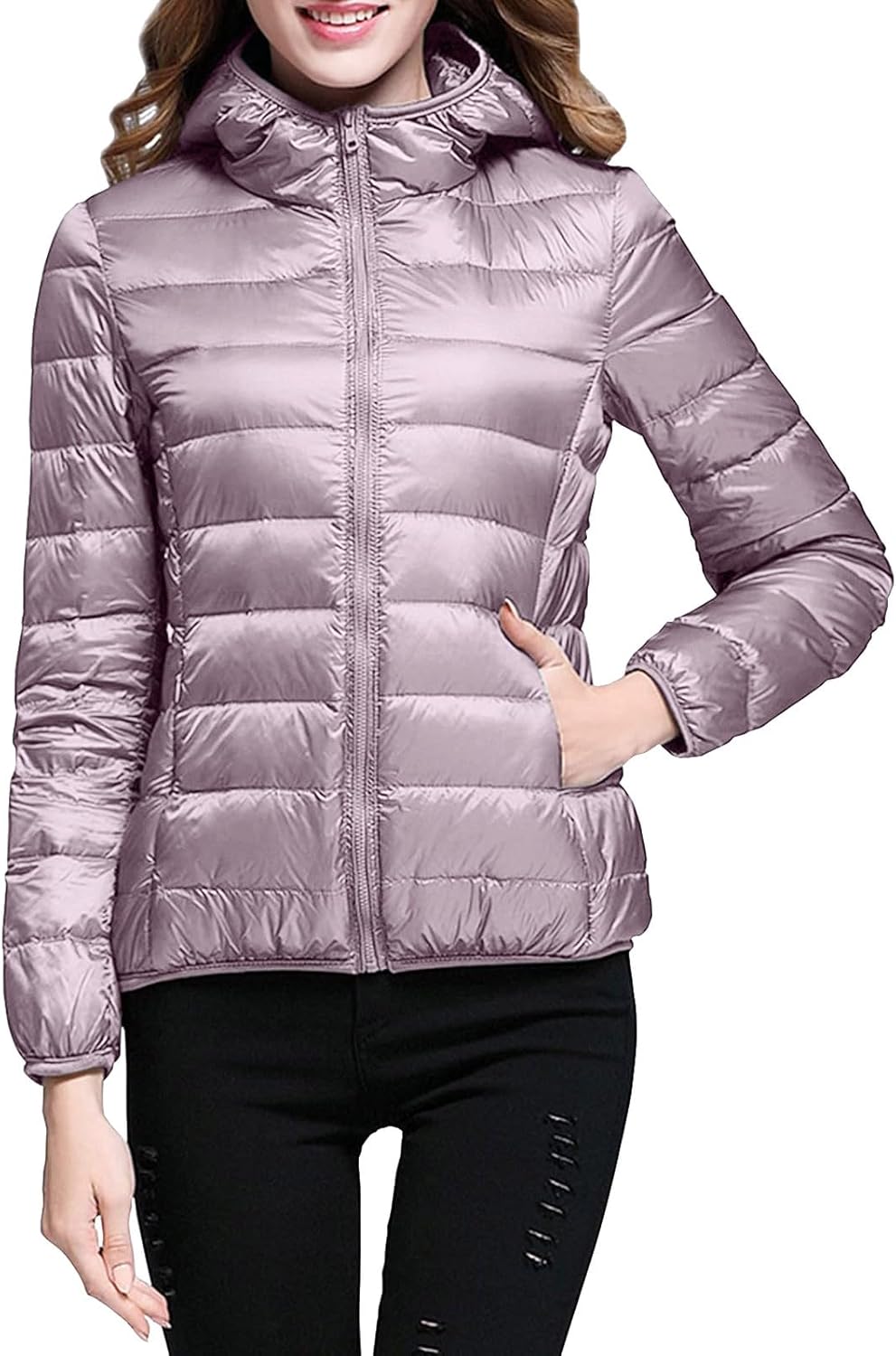 Giubbotto Piumino Donna 100g - Impermeabile Leggero Con Cappuccio Ripiegabile - Foto 3