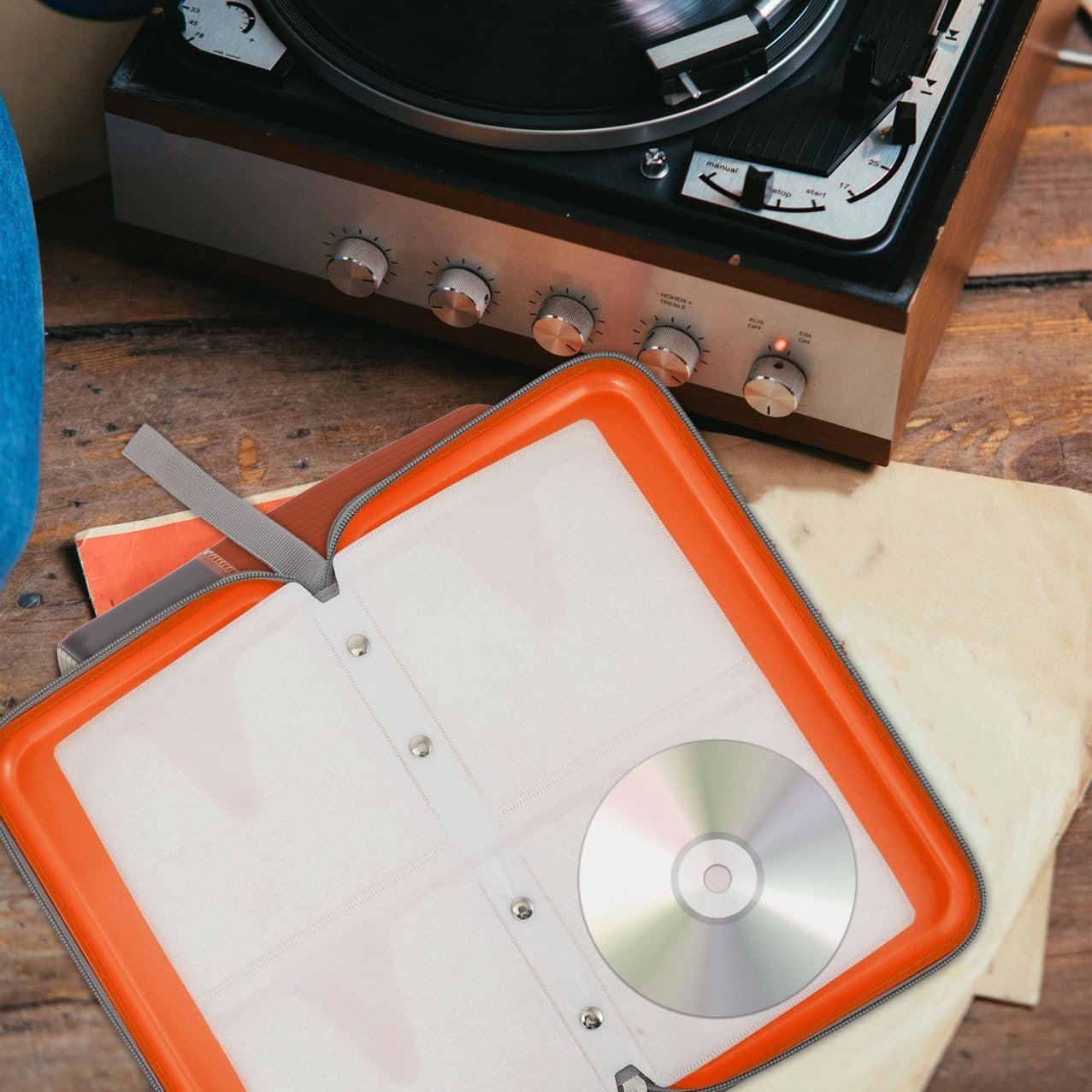 Portable CD Carrying Case Organizer Bag, 80-Slot Orange Plastic CD Storage Pouch for Car and Travel, Protective Compact Disc Holder for Audio Accessories
