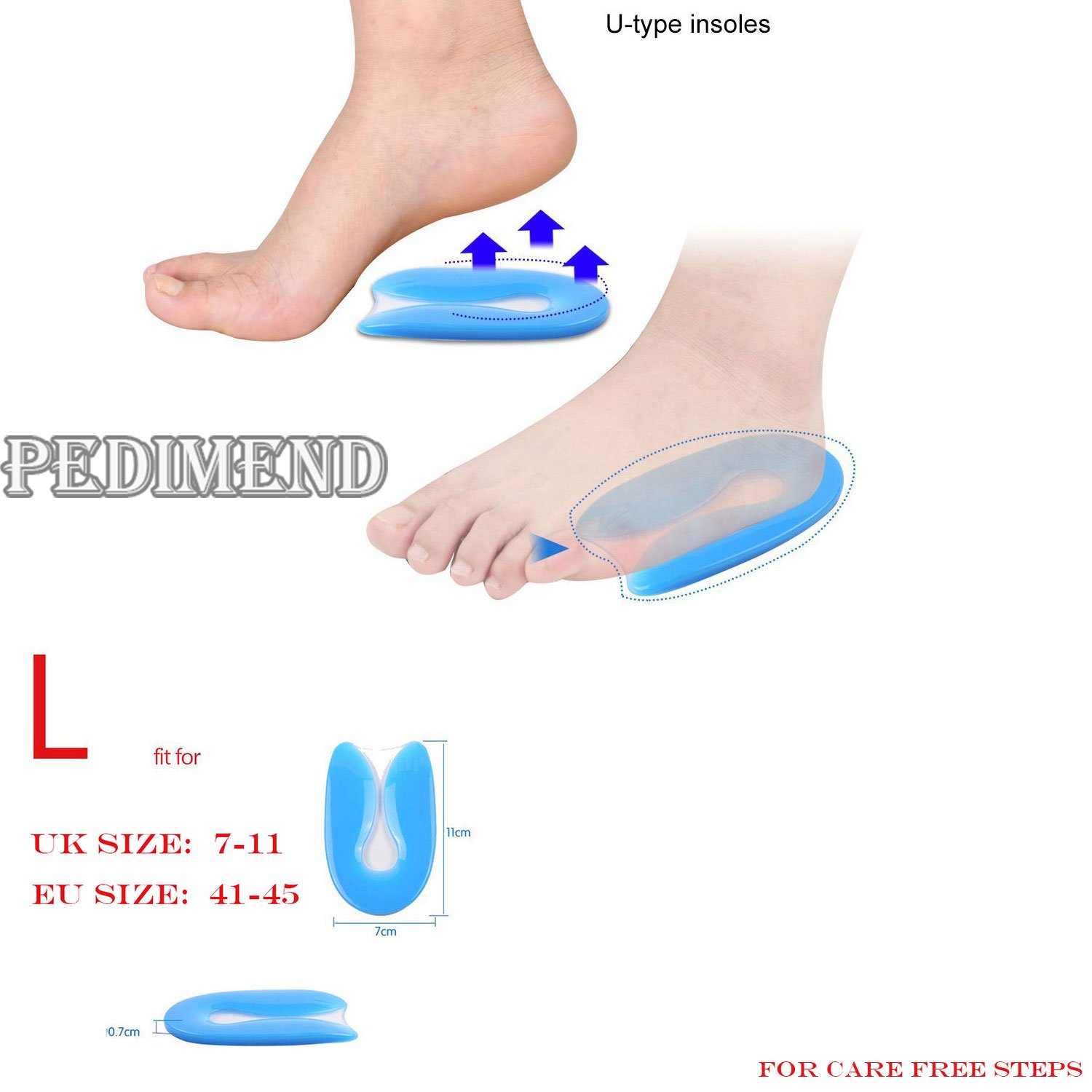 PEDIMEND Lot de 2 paires de 4 talonnettes en gel de silicone en forme de U – Protection du talon – Soulage les douleurs au talon – Idéal pour fasciite plantaire – Unisexe – Soin des pieds (39-46)
