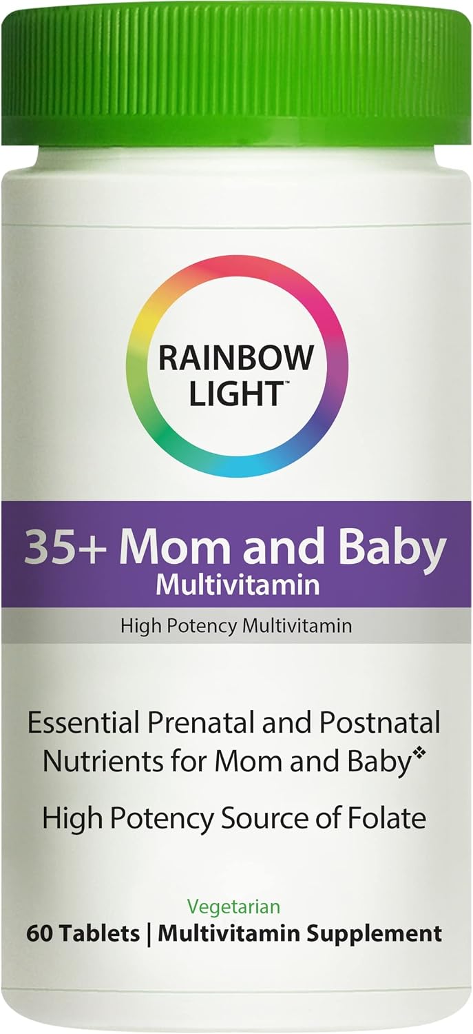 Rainbow Light - 35+ Mom & Baby, Daily Pre & Postnatal Food-Based Multivitamin to Support Fetal Development and a Healthy Pregnancy with Folate, Choline and B Vitamins, Vegetarian, 60 Tablets