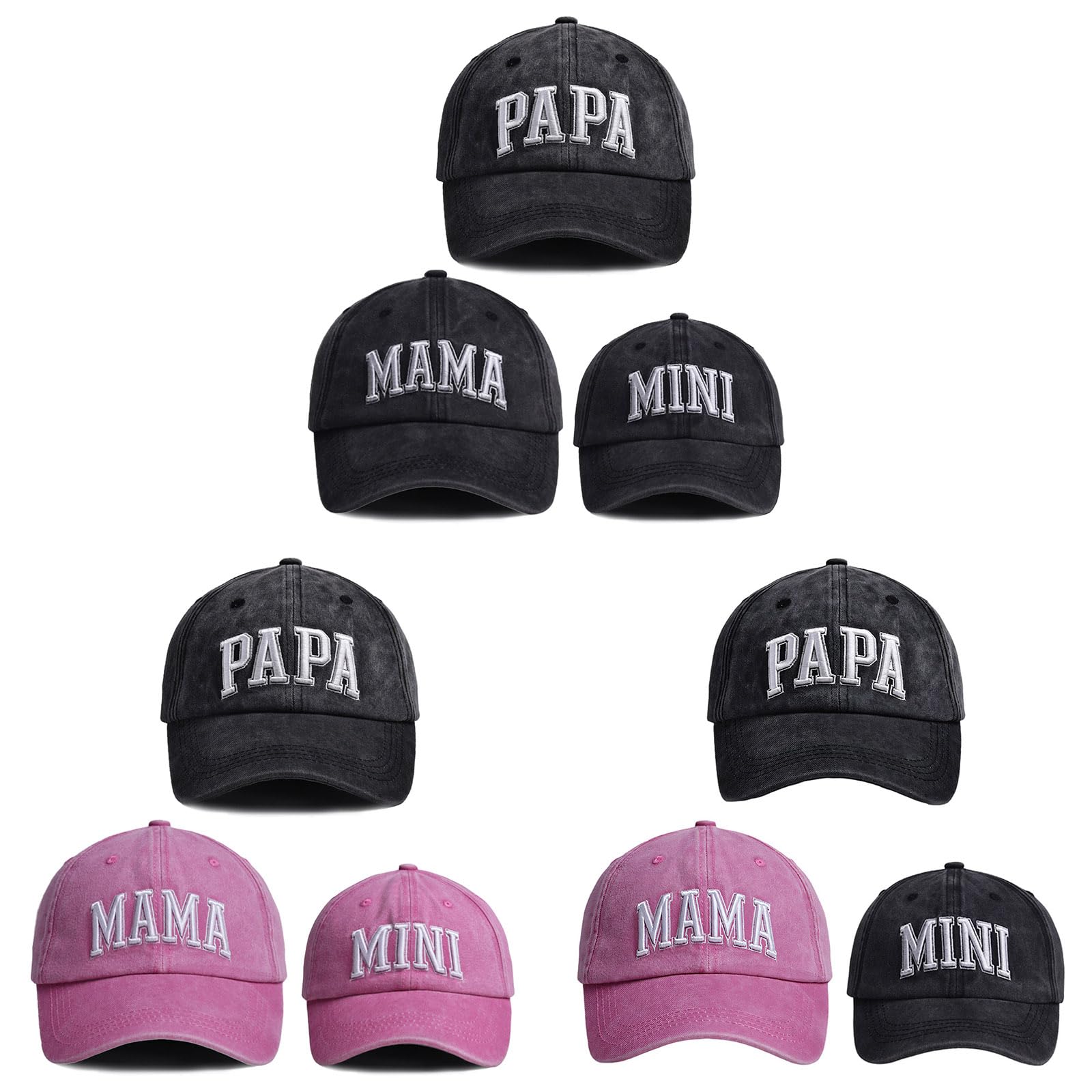 Generisch Set di 3 cappelli coordinati per la famiglia, per papà, mamma, figlio, figlia, traspirante, in cotone e poliestere, abbigliamento casual, per gite in famiglia