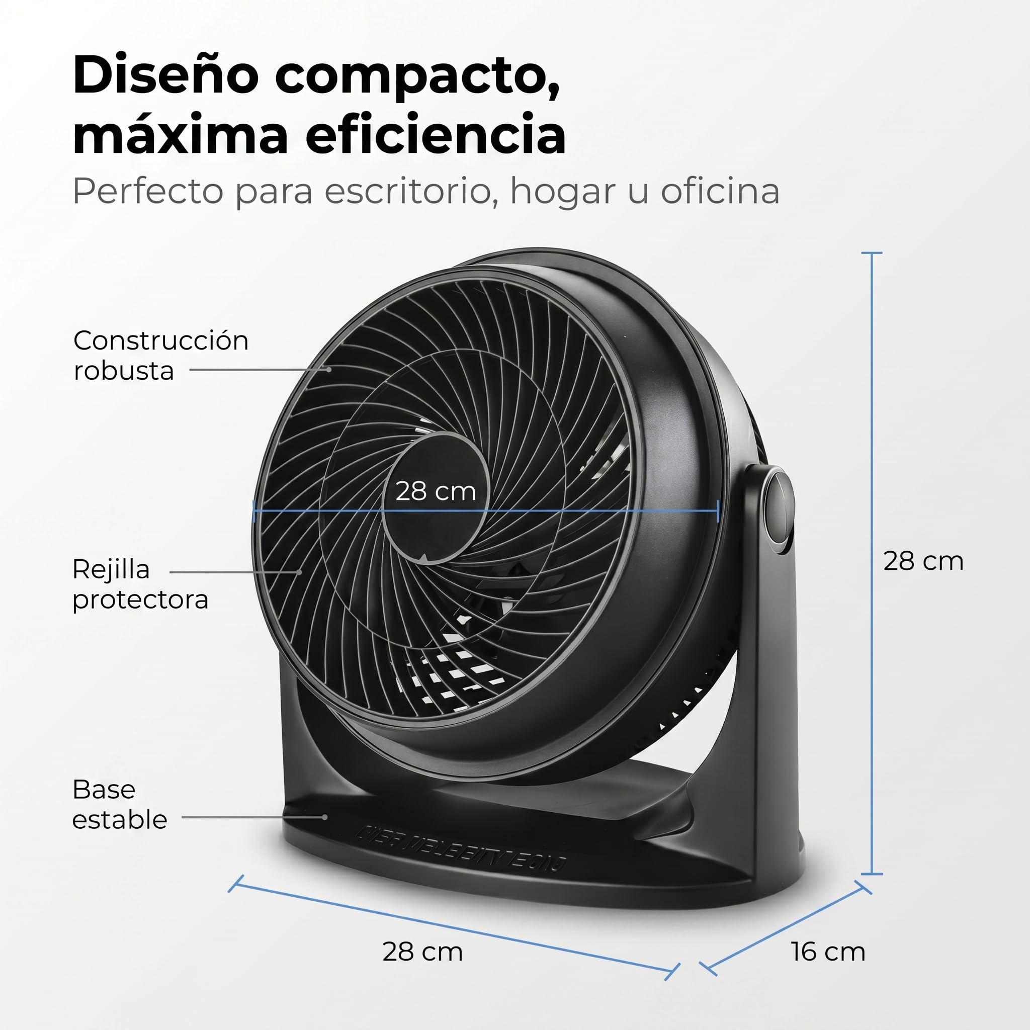 Ventilador de Sobremesa Silencioso 45W, 3 Velocidades Ajustables, 8” (20 cm), Inclinación Vertical Regulable, Bajo Consumo, Ventilador Compacto para Escritorio, Oficina y Dormitorio. (8)